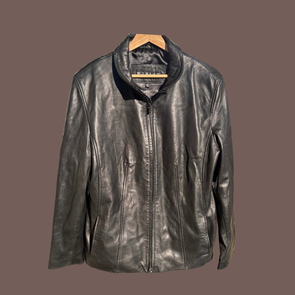 Winlit Leather Zip Jacket | Black Minimalist Moto | Size M | Vintage